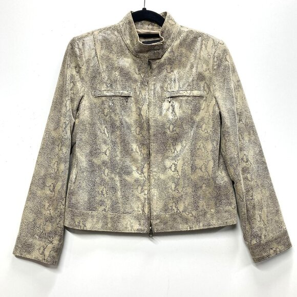 Alfani Suede Leather Jacket, Sz Medium, Snakeskin Pattern Beige Gray Zip Up '80s - Picture 1 of 11